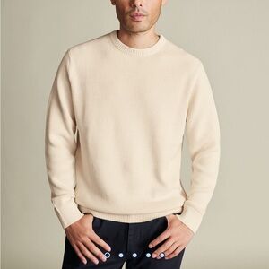 Charles Tyrwhitt Cotton Rib Crew Neck Sweater - Cream